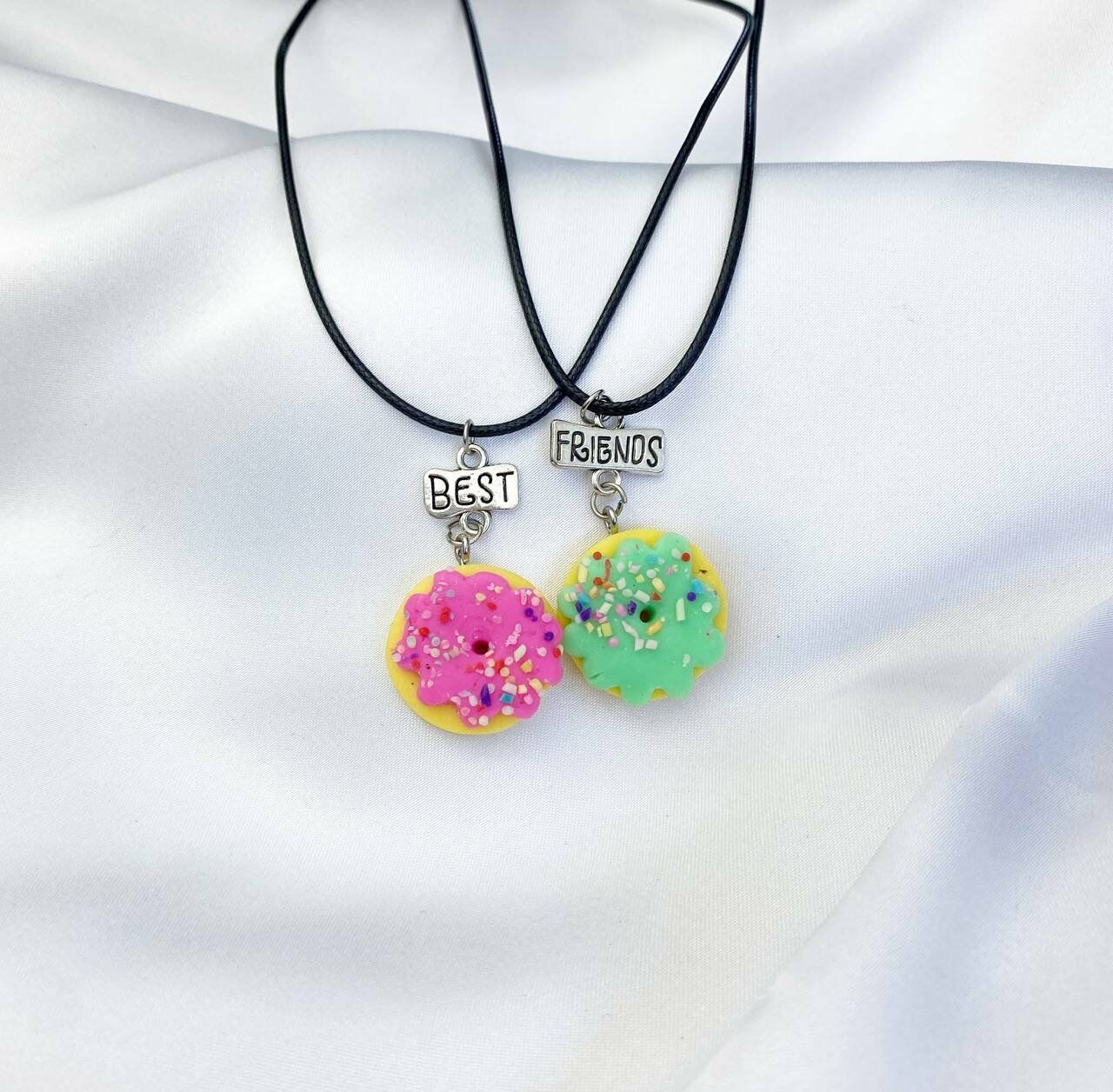 Best Friend Pembe Yeşil Donat İkili Arkadaş Kolye