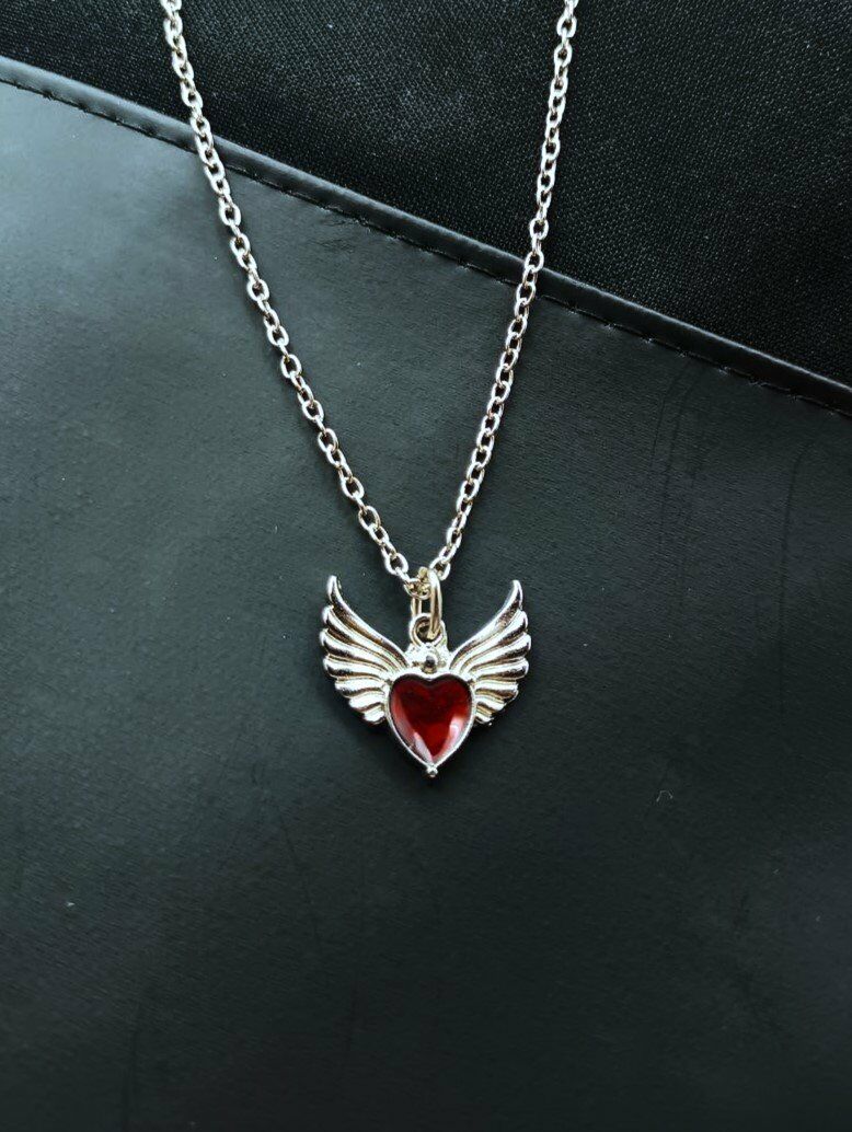 Gotik Melek Kadanı Kalp Detay Taşlı Kadın Kolye Gümüş Kaplama
