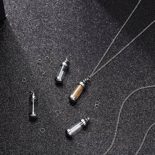 Cam Kapaklı Hatıra Tüp Kolye Paslanmaz Çelik Kül Tutucu Parfüm Saç Hatıra Açılabilir Kapak