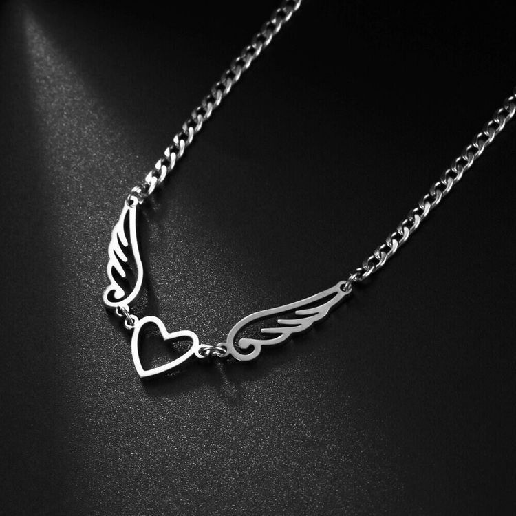 Melek Kanadı Kalp Paslanmaz Çelik Kolye