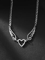 Melek Kanadı Kalp Paslanmaz Çelik Kolye