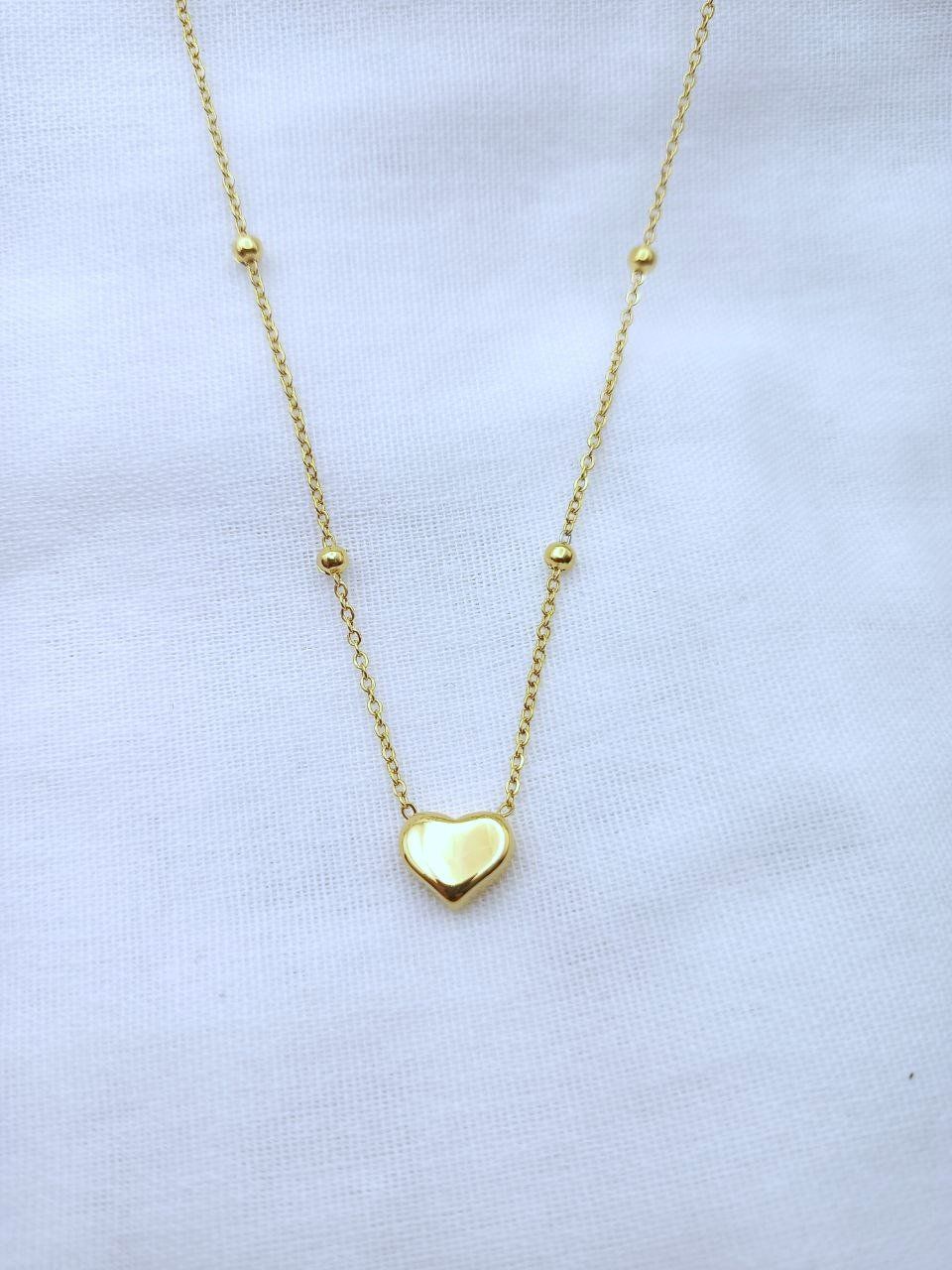 Top Zincirli Kalp Çelik Kolye - Gold Renk