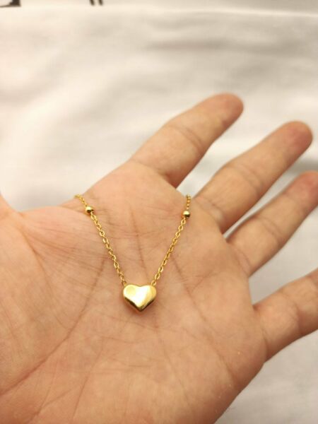 Top Zincirli Kalp Çelik Kolye - Gold Renk