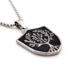 Hayat Ağacı Simgesi Gümüş Siyah Renk 316L Paslanmaz Çelik Figür Kolye