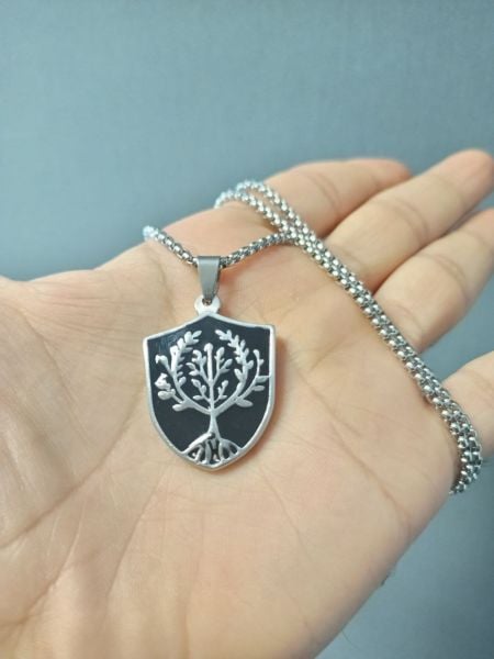 Hayat Ağacı Simgesi Gümüş Siyah Renk 316L Paslanmaz Çelik Figür Kolye
