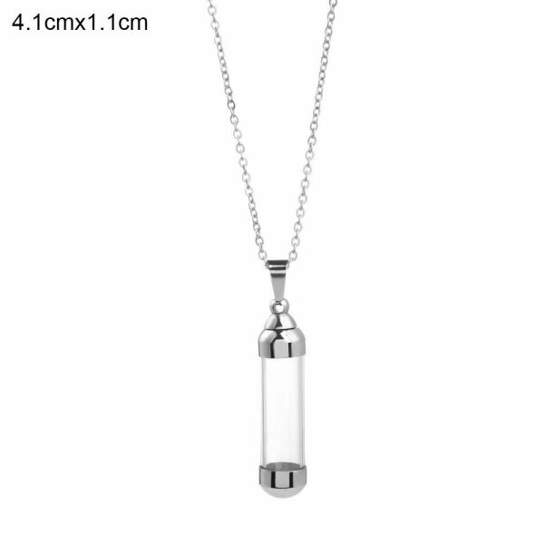 Kapağı Açılabilen Cam Şişe Çelik Tüp Kolye Kadın & Erkek