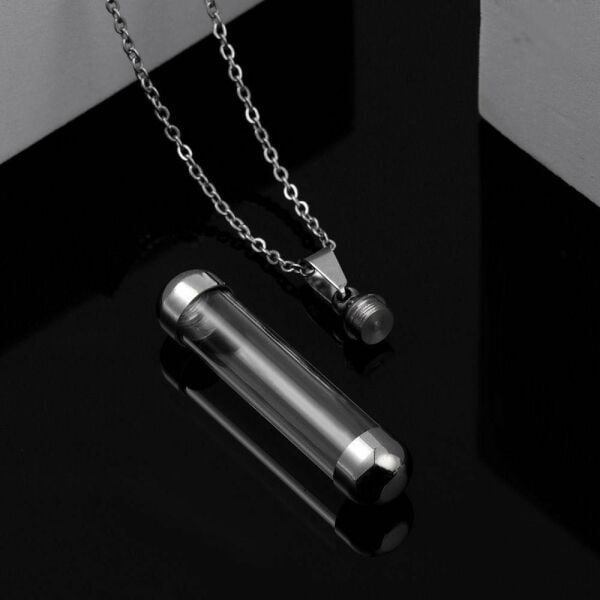 Kapağı Açılabilen Cam Şişe Çelik Tüp Kolye Kadın & Erkek
