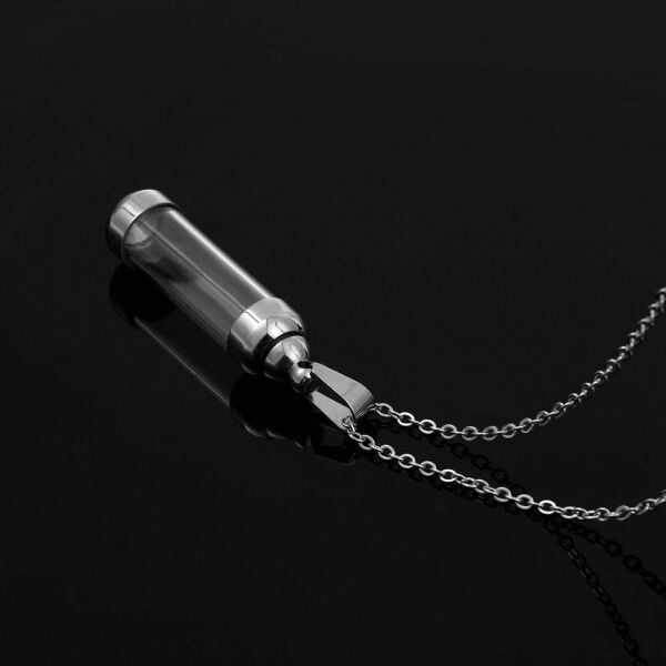 Kapağı Açılabilen Cam Şişe Çelik Tüp Kolye Kadın & Erkek