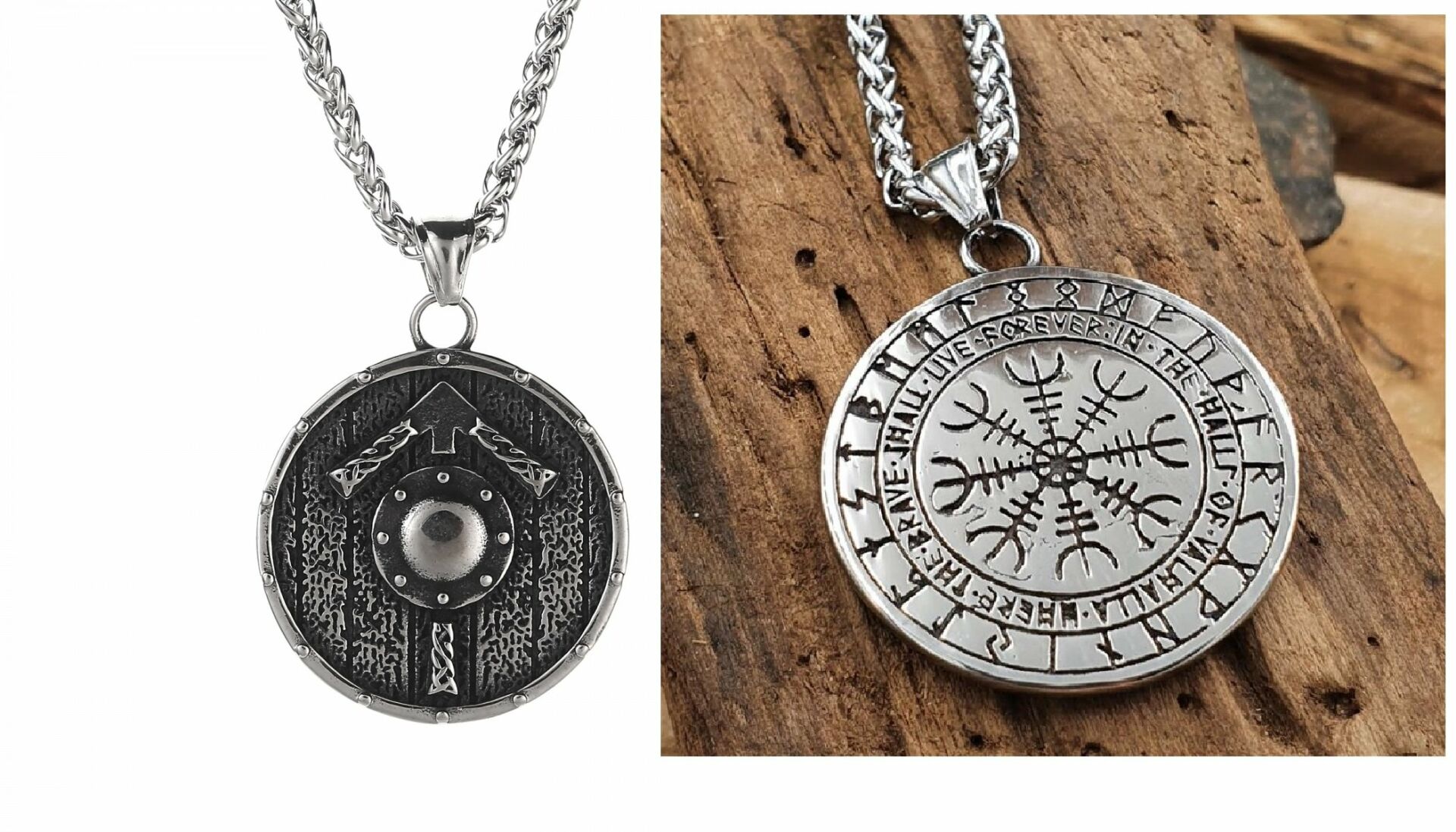 Viking Nordik Kalkanı Vegvisir kolye İskandinav  Paslanmaz Çelik Gümüş Çift Taraflı Kolye