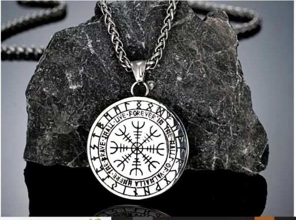 Viking Nordik Kalkanı Vegvisir kolye İskandinav  Paslanmaz Çelik Gümüş Çift Taraflı Kolye