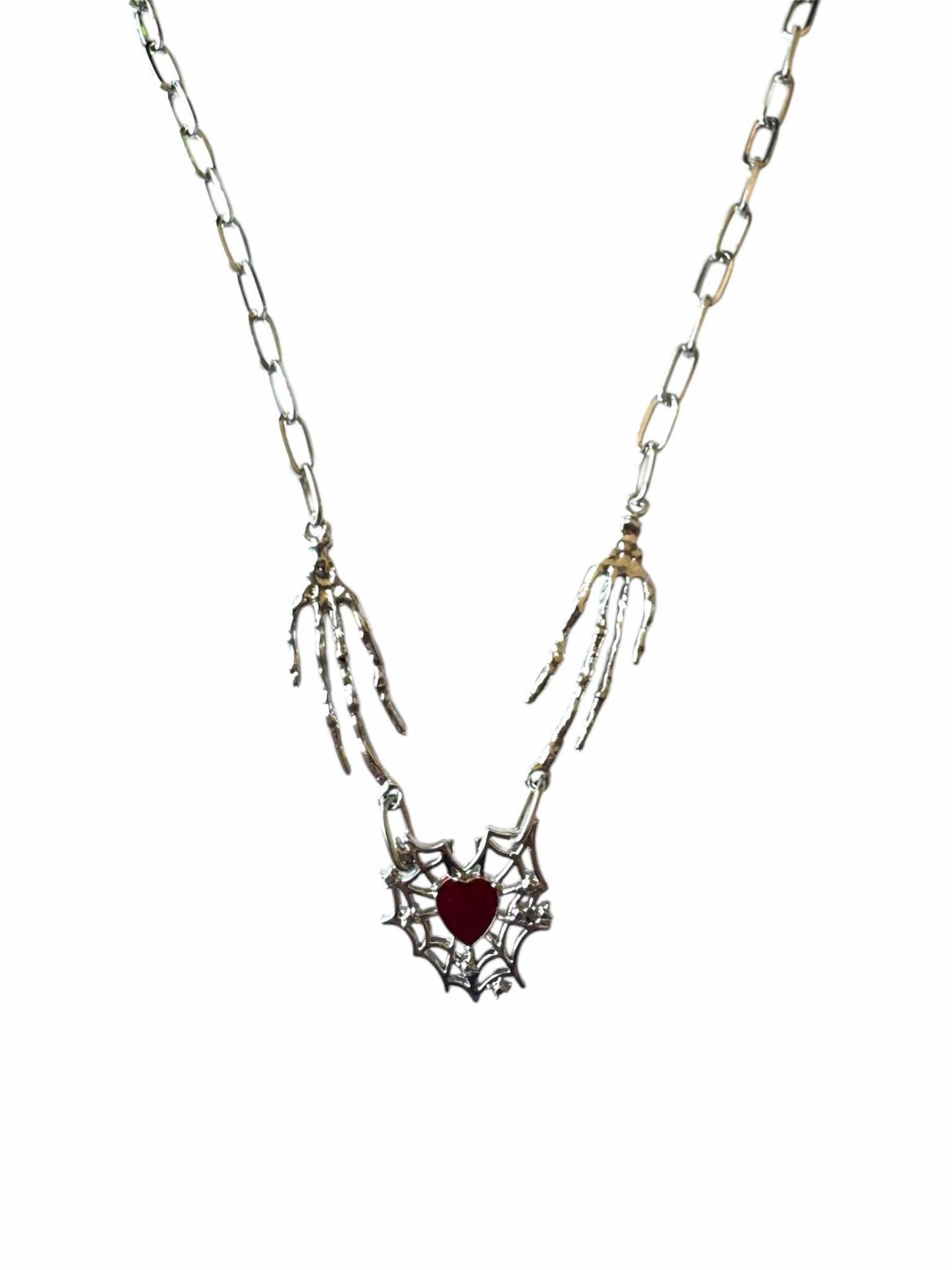 Penceli Gotik Kalp Örümcek Ağı Kadın Kolye Özel Tasarım 925 Ayar Gümüş Kaplama