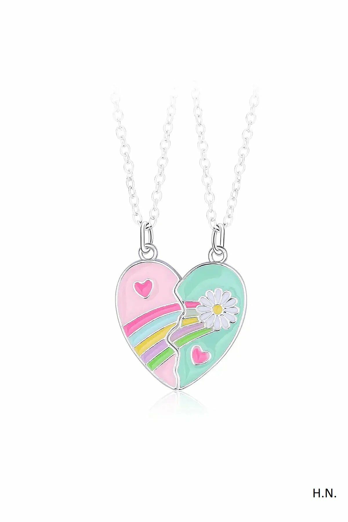 2'li Mıknatıslı Kolye Papatya ve Kalp Figürlü Kolyesi İki Adet Çift 2 Adet