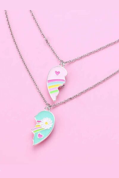 2'li Mıknatıslı Kolye Papatya ve Kalp Figürlü Kolyesi İki Adet Çift 2 Adet