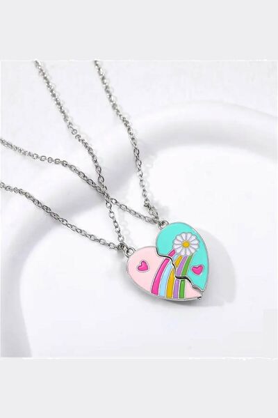 2'li Mıknatıslı Kolye Papatya ve Kalp Figürlü Kolyesi İki Adet Çift 2 Adet