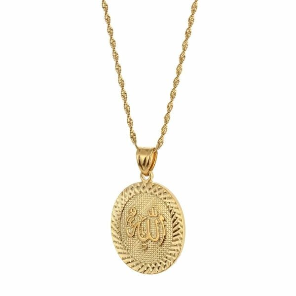 Allah Lafzı Gold Altın Kaplama Oval Kadın Kolye