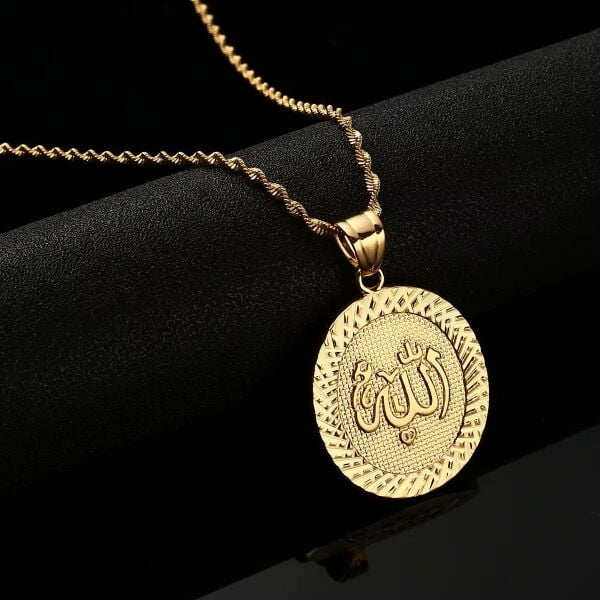 Allah Lafzı Gold Altın Kaplama Oval Kadın Kolye