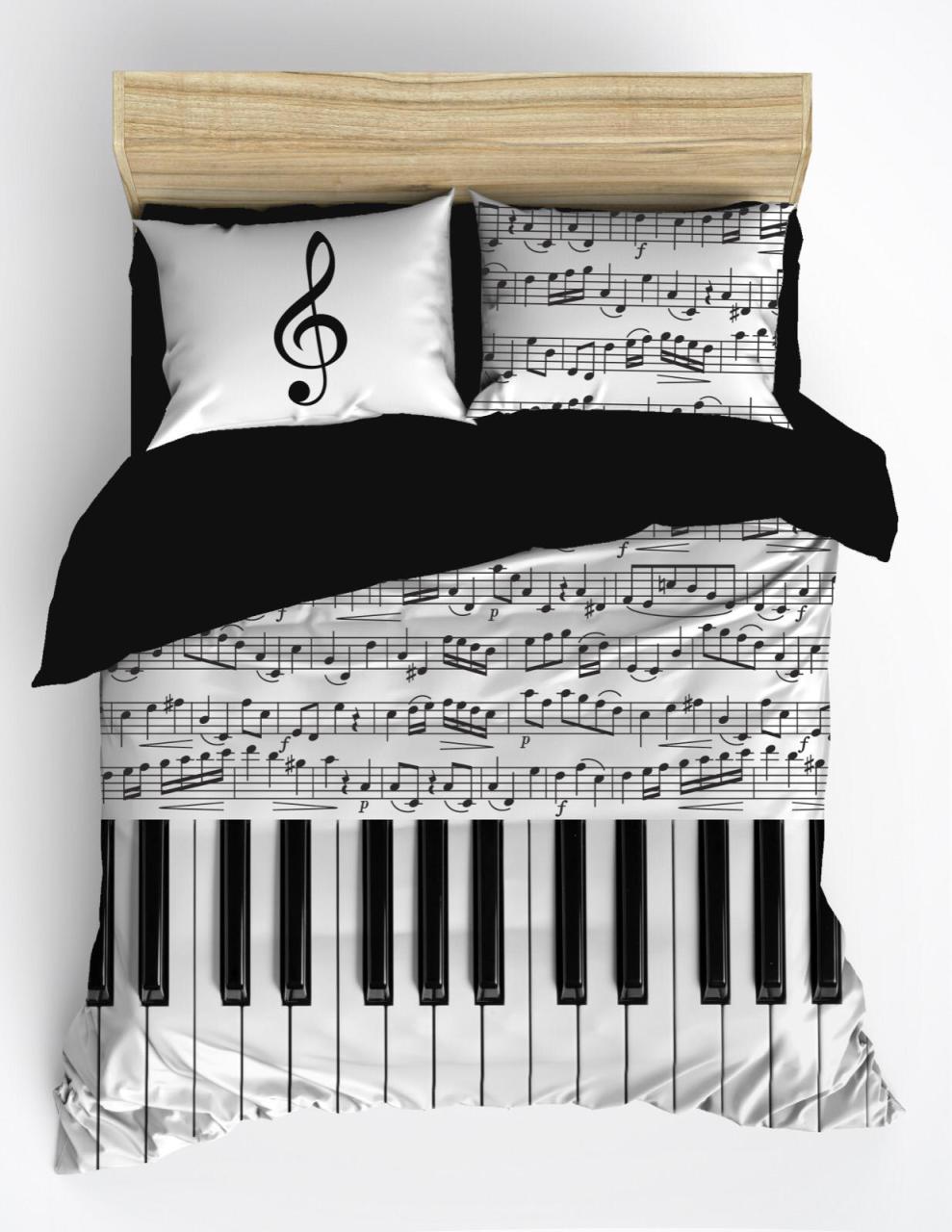 Piyano Notalar Yatak Örtüsü Tek Kişilik