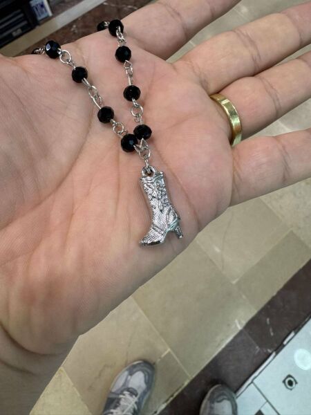 Boncuk Siyah Zincir Üzerine Çizme Gotik Kadın Kolye