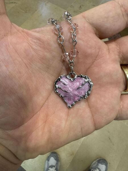 Boncuk Pembe Zincir Üzerine Kalp Pembe Gotik Kadın Kolye