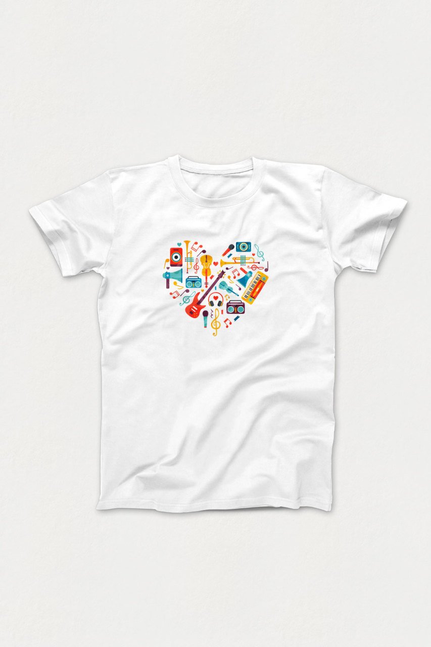 Enstrüman Kalp Beyaz Tshirt Unisex