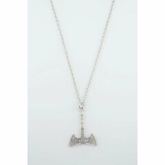 Viking Çift Taraflı Balta Erkek Kadın Kolye Antik Gümüş Kaplama - 60 cm Düz Zincir