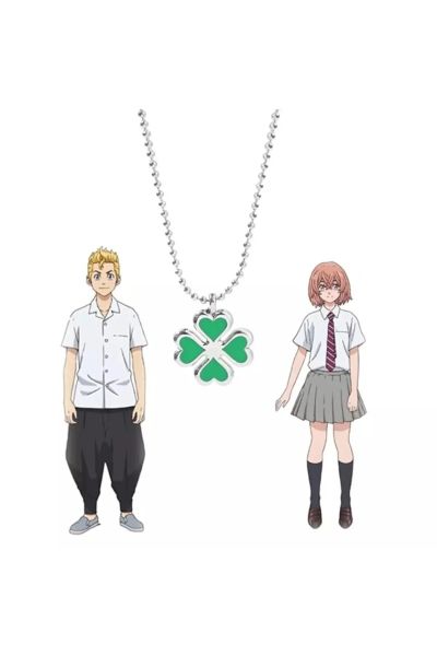 Anime Tokyo Revengers Dört Yapraklı Yonca Yeşil Kolye