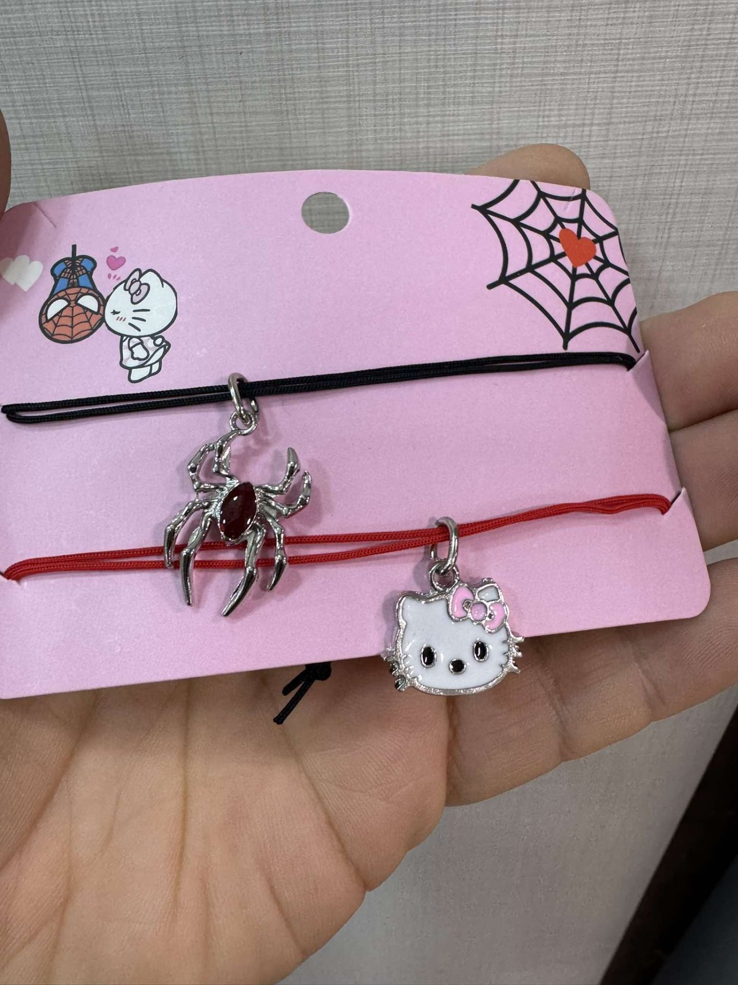 Hello Kitty Örümcek Adam İkili Çift Renkli Tasarım 925 Ayar Gümüş Kaplama Bileklik