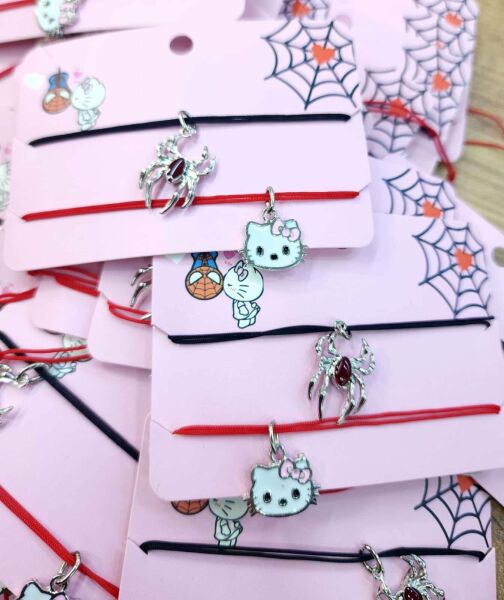 Hello Kitty Örümcek Adam İkili Çift Renkli Tasarım 925 Ayar Gümüş Kaplama Bileklik