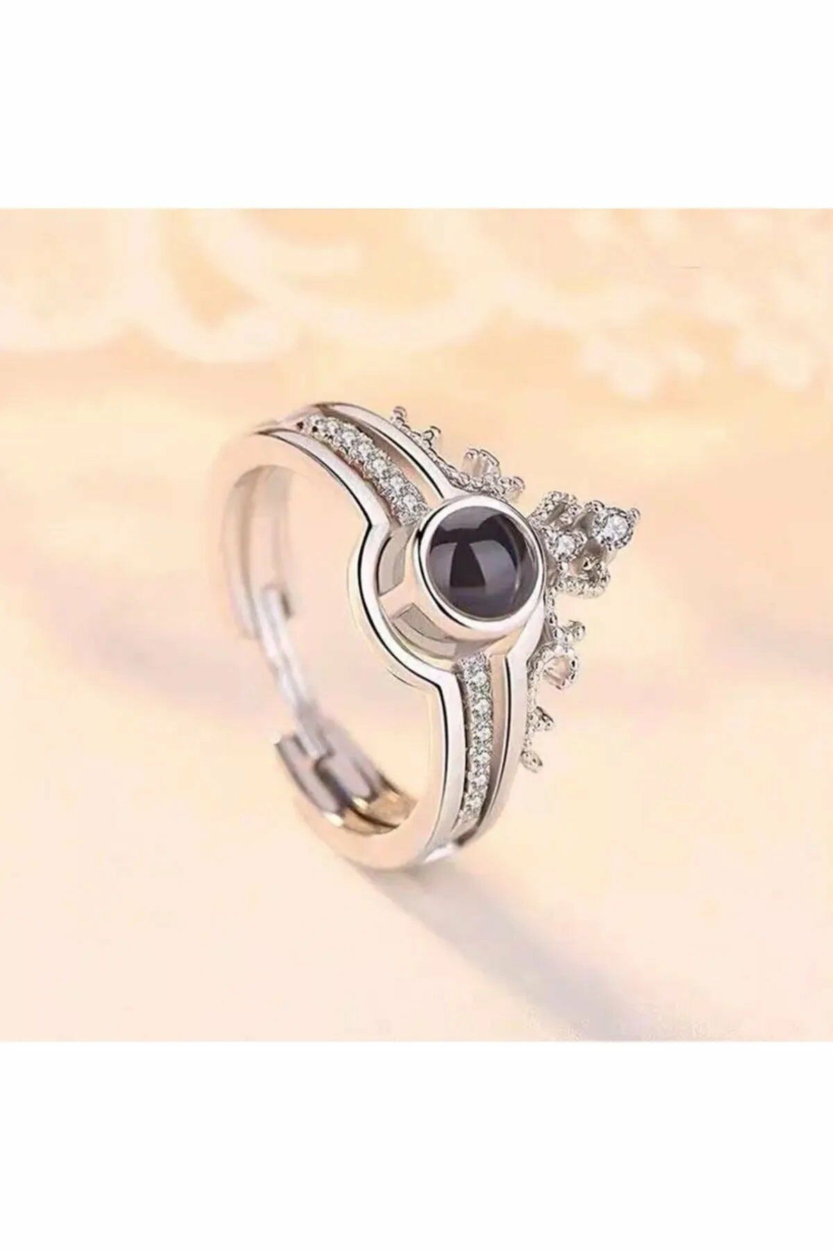 100 Dilde Seni Seviyorum Yazılı Gümüş Renk Zarif Aşk Çift - Ayarlanabilir Yüzük