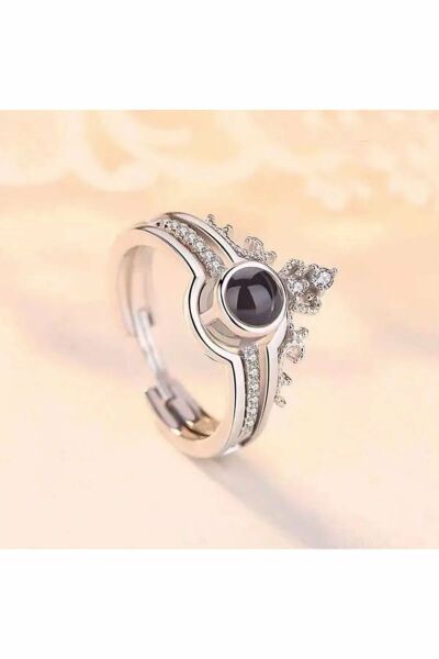 100 Dilde Seni Seviyorum Yazılı Gümüş Renk Zarif Aşk Çift - Ayarlanabilir Yüzük