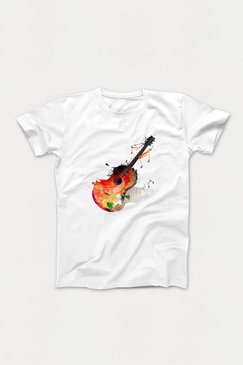 Gitar Beyaz Tshirt Unisex L