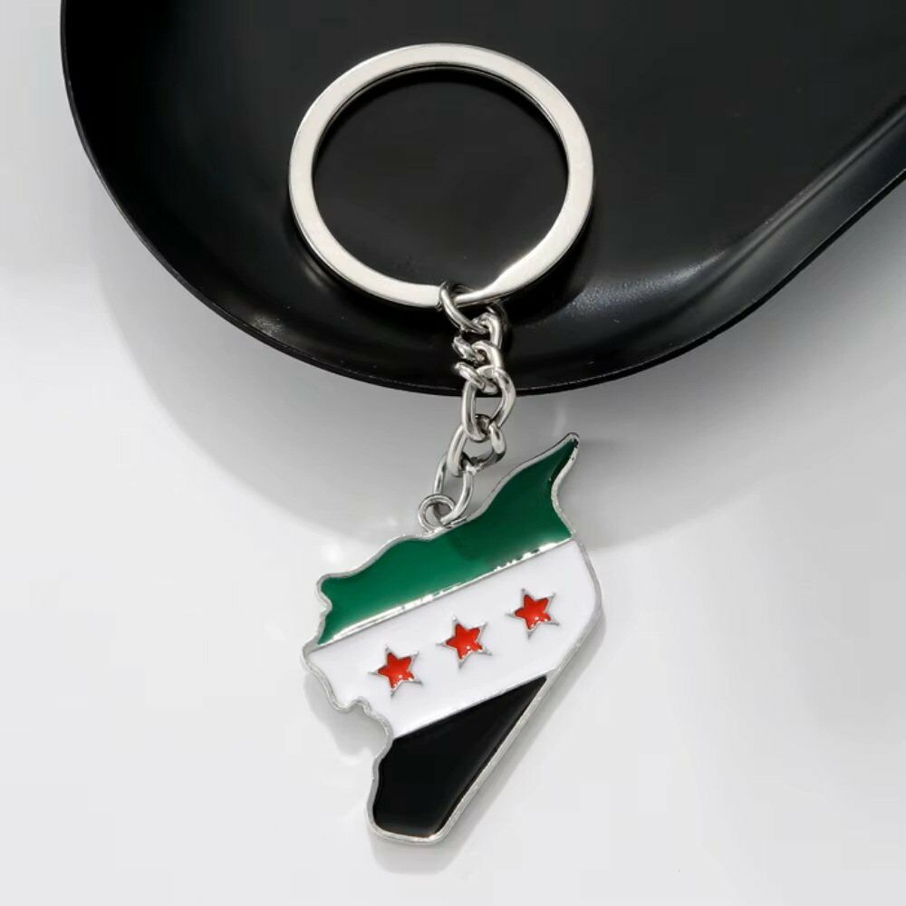 Suriye Haritası Bayrağı Metal Gümüş Anahtarlık