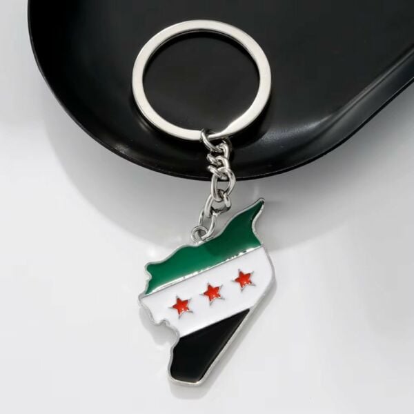 Suriye Haritası Bayrağı Metal Gümüş Anahtarlık