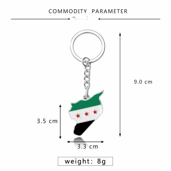 Suriye Haritası Bayrağı Metal Gümüş Anahtarlık