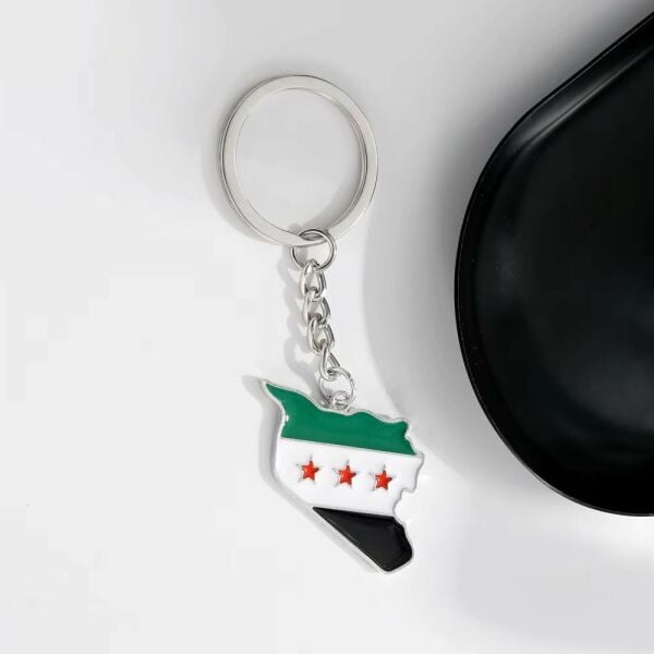 Suriye Haritası Bayrağı Metal Gümüş Anahtarlık