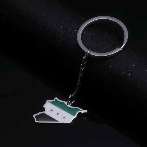 Suriye Haritası Bayrağı Metal Gümüş Anahtarlık