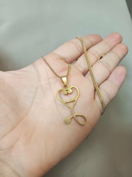 Kalp Steteskop Doktor Sağlık Hastane Gold Renk 316L Paslanmaz Çelik Figür Kolye