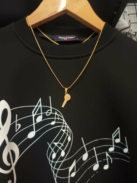 Şarkıcı Mikrofon Müzik Ses Gold Renk 316L Paslanmaz Çelik Figür Kolye