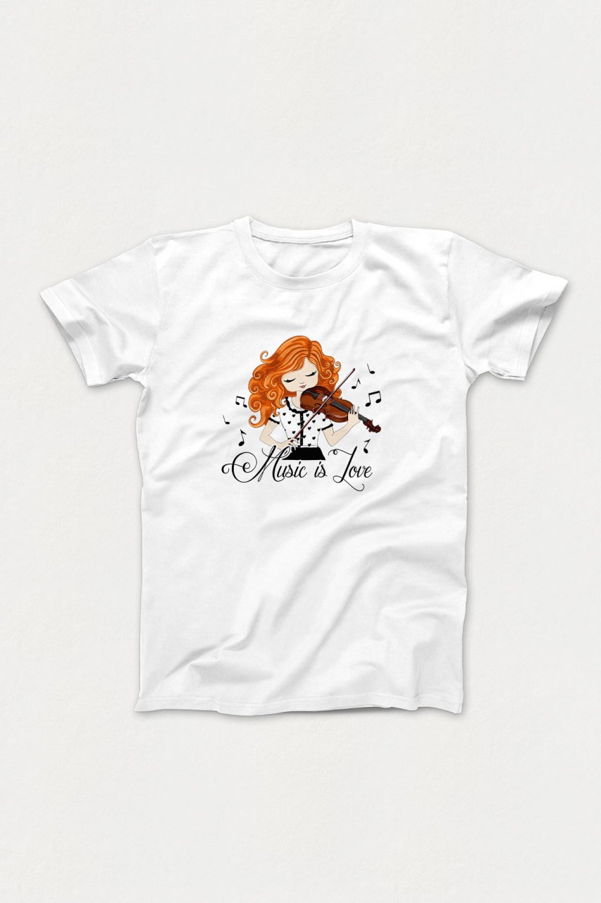 Kemancı Kız Beyaz Tshirt Unisex L