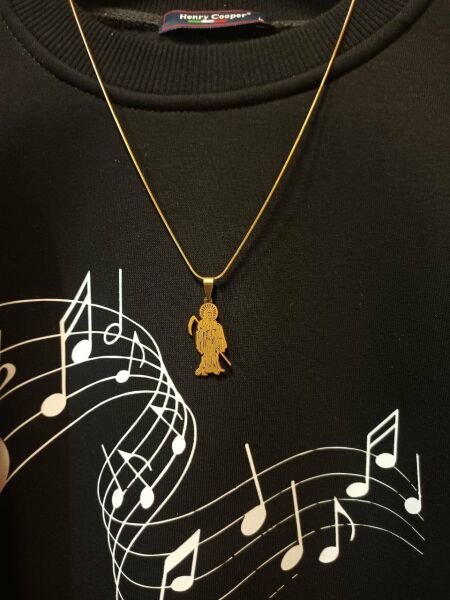 Hip Hop Tarzı Kutsal Ölüm İskelet Gold Renk 316L Paslanmaz Çelik Figür Kolye