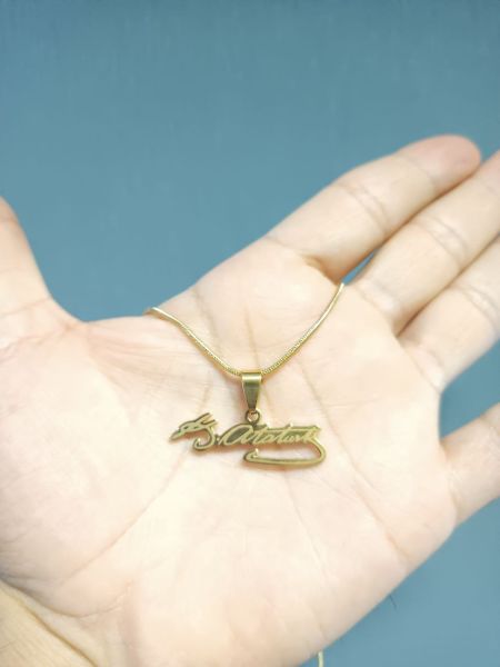 Mustafa Kemal Atatürk İmza Gold Renk 316L Paslanmaz Çelik Figür Kolye