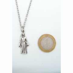 Meryem Ana - Minimal Erkek Kadın Kolye Antik Gümüş Kaplama - 60 cm Düz Zincir