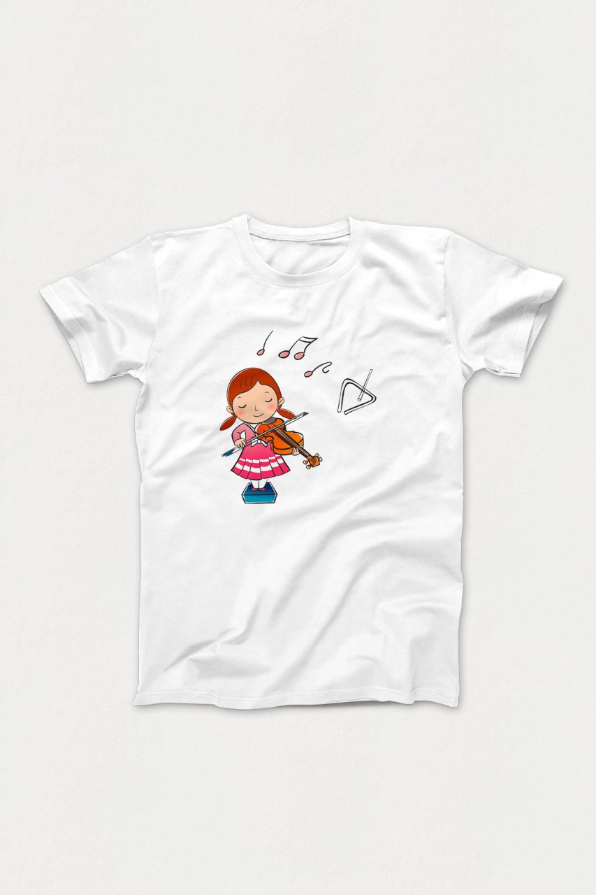Kemancı Kız Beyaz Tshirt Unisex L