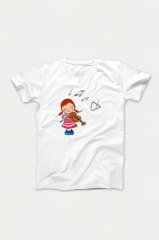 Kemancı Kız Beyaz Tshirt Unisex L