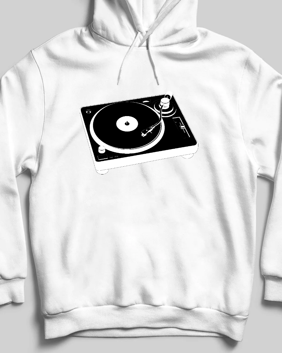 Plak Dj  Kapüşonlu Sweatshirt Hoodie Beyaz L