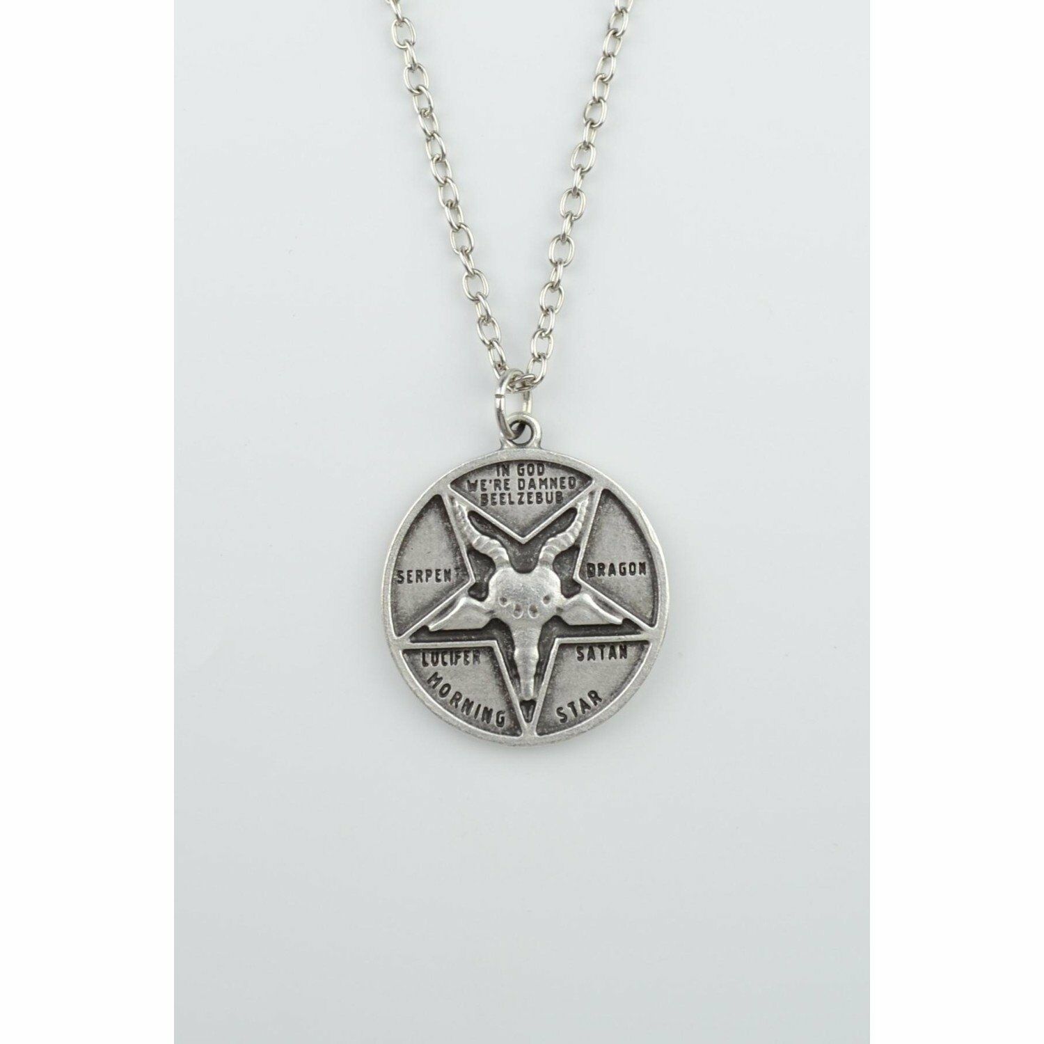 Lucifer Morning Star Erkek Kadın Kolye Antik Gümüş Kaplama - 60 cm Düz Zincir