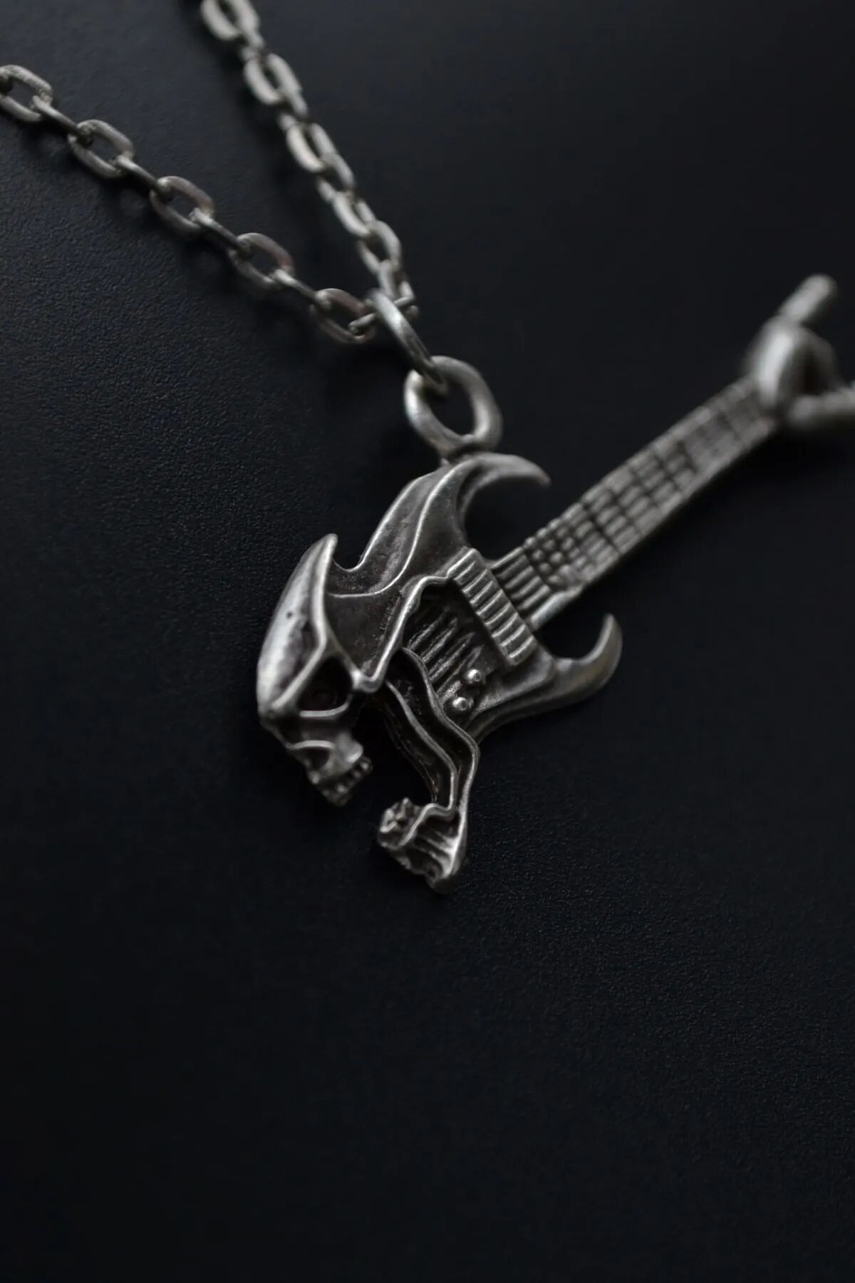 Kuru Kafa Elektro Gitar Erkek Kadın Kolye 925 Ayar Gümüş Kaplama - 60 Cm Düz Zincir