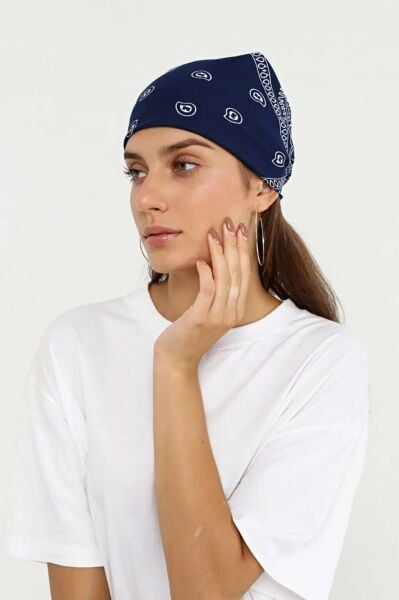 4 Adet Şal Desen Bandana Seti Siyah Lacivert Kırmızı Beyaz