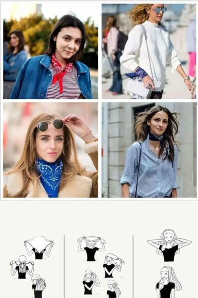 4 Adet Şal Desen Bandana Seti Siyah Lacivert Kırmızı Beyaz