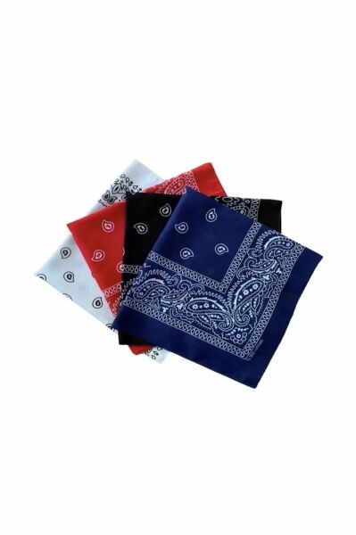 4 Adet Şal Desen Bandana Seti Siyah Lacivert Kırmızı Beyaz